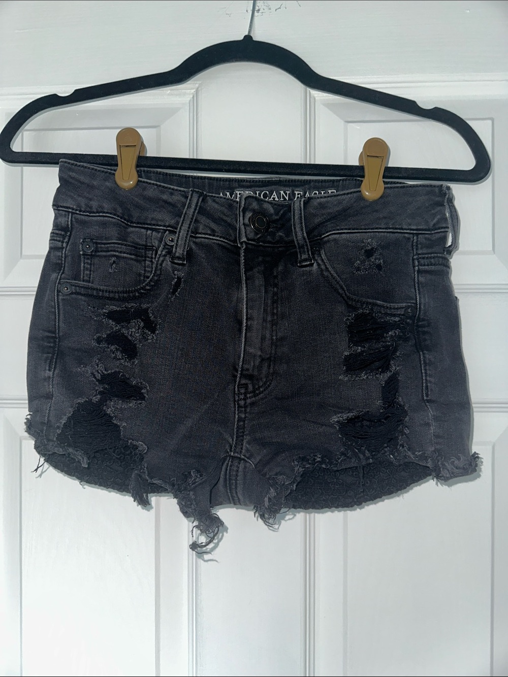 American Eagle Outfitters Black Distressed High-Rise Jean Shorts